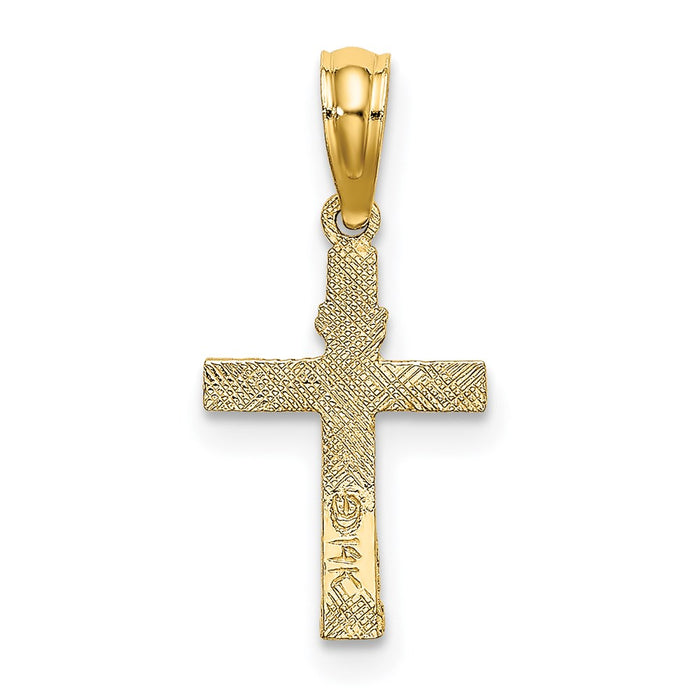 Million Charms 14K Yellow Gold Themed Textured Mini Relgious Cross With Heart Charm