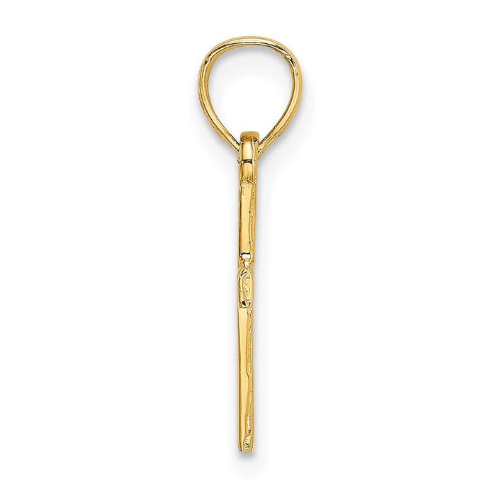 Million Charms 14K Yellow Gold Themed Diamond Shape Center Mini Relgious Cross Charm