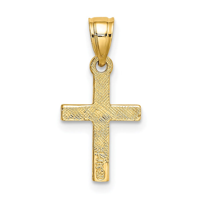 Million Charms 14K Yellow Gold Themed Diamond Shape Center Mini Relgious Cross Charm
