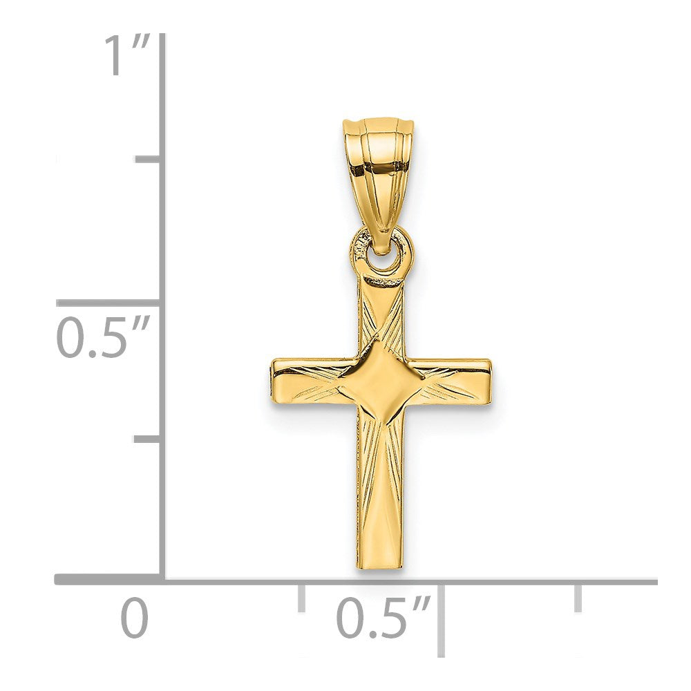 Million Charms 14K Yellow Gold Themed Diamond Shape Center Mini Relgious Cross Charm