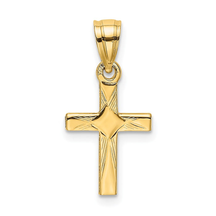 Million Charms 14K Yellow Gold Themed Diamond Shape Center Mini Relgious Cross Charm
