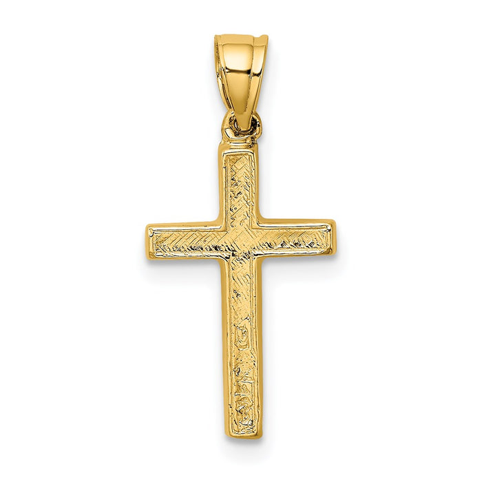 Million Charms 14K Yellow Gold Themed Polished & Engraved Relgious Cross With Heart Center Charm