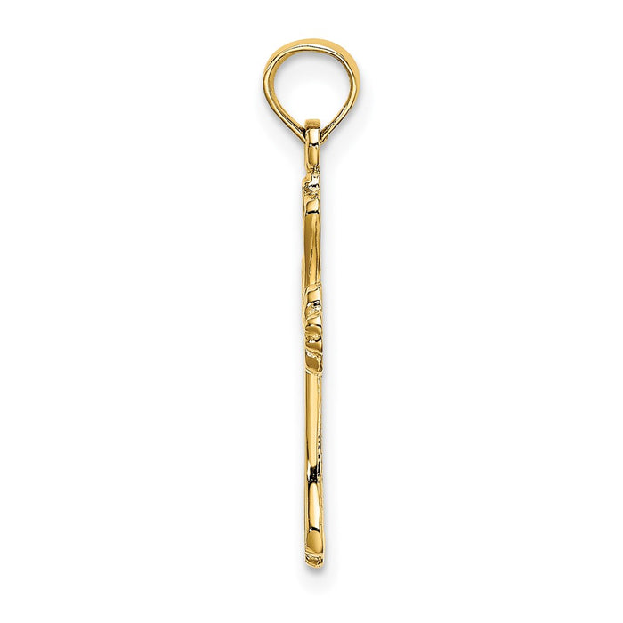 Million Charms 14K Yellow Gold Themed Polished & Engraved Relgious Cross Charm