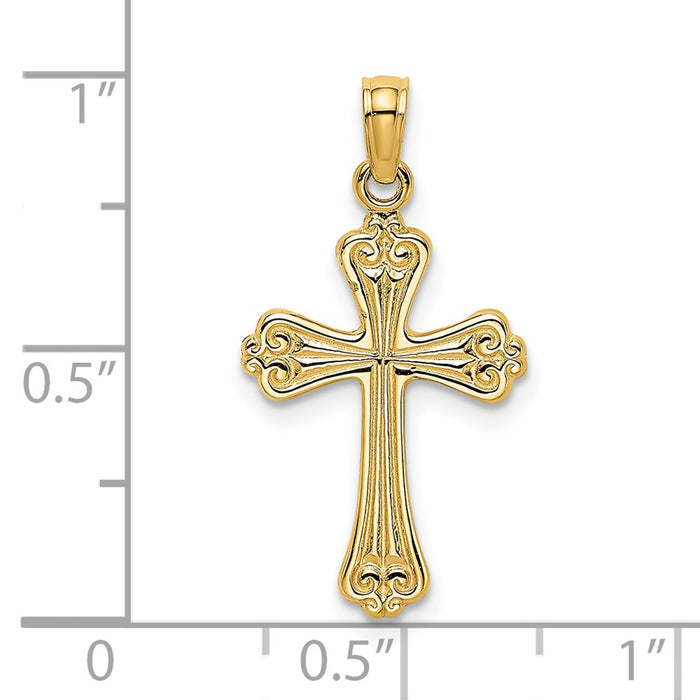 Million Charms 14K Yellow Gold Themed Polished & Engraved Relgious Cross Charm