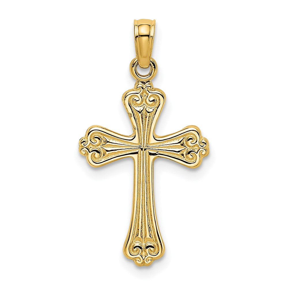 Million Charms 14K Yellow Gold Themed Polished & Engraved Relgious Cross Charm