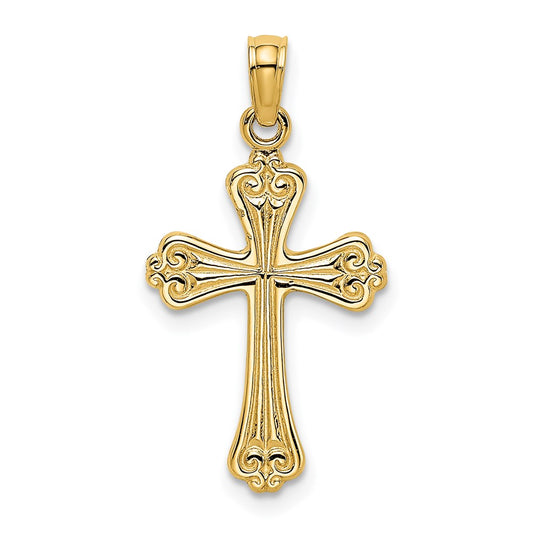 Million Charms 14K Yellow Gold Themed Polished & Engraved Relgious Cross Charm
