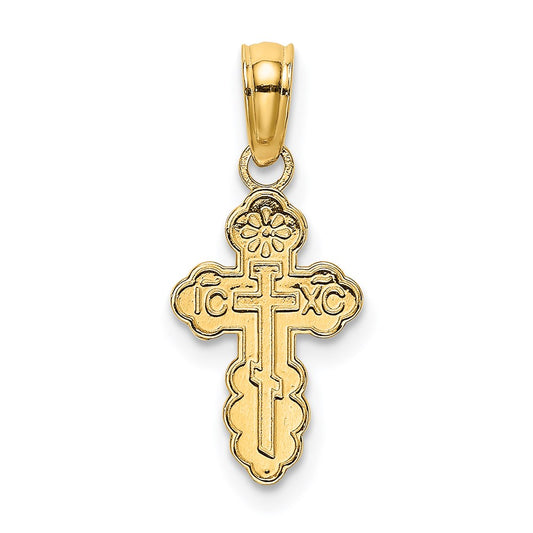Million Charms 14K Yellow Gold Themed Mini Eastern Orthodox Relgious Cross Charm