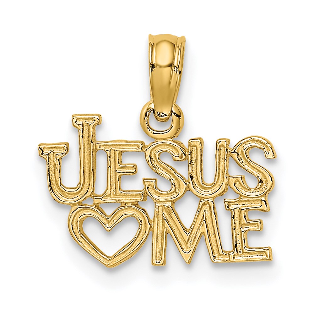 Million Charms 14K Yellow Gold Themed Polished & Engraved Jesus Heart Me Charm