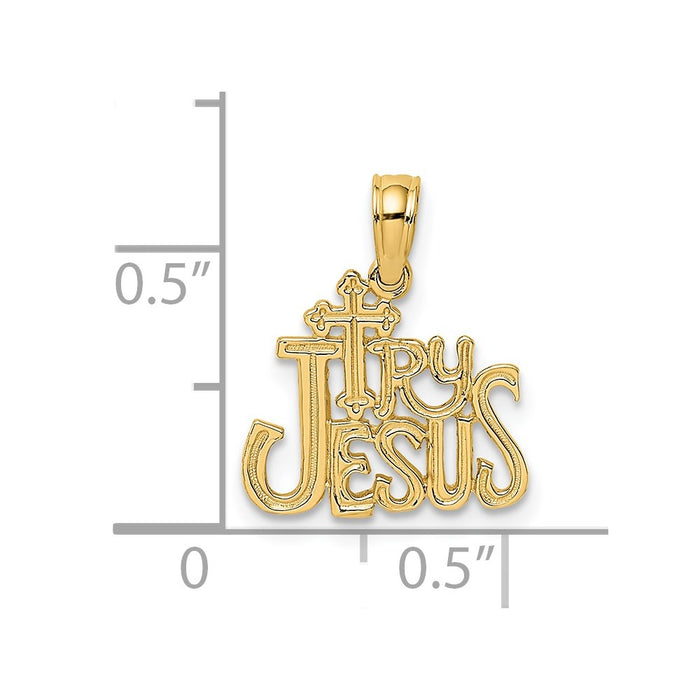 Million Charms 14K Yellow Gold Themed Polished & Engraved Try Jesus Charm