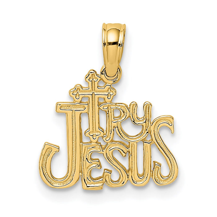 Million Charms 14K Yellow Gold Themed Polished & Engraved Try Jesus Charm