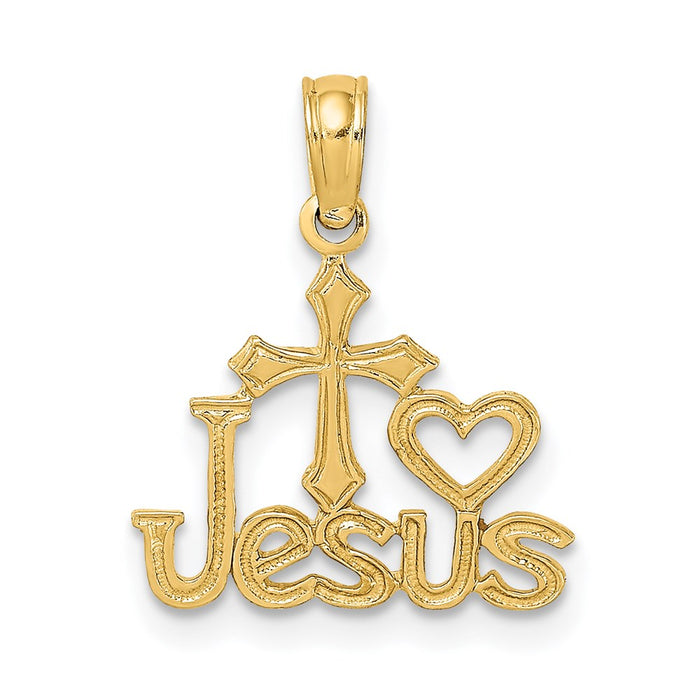 Million Charms 14K Yellow Gold Themed Jesus With Relgious Cross & Heart Charm