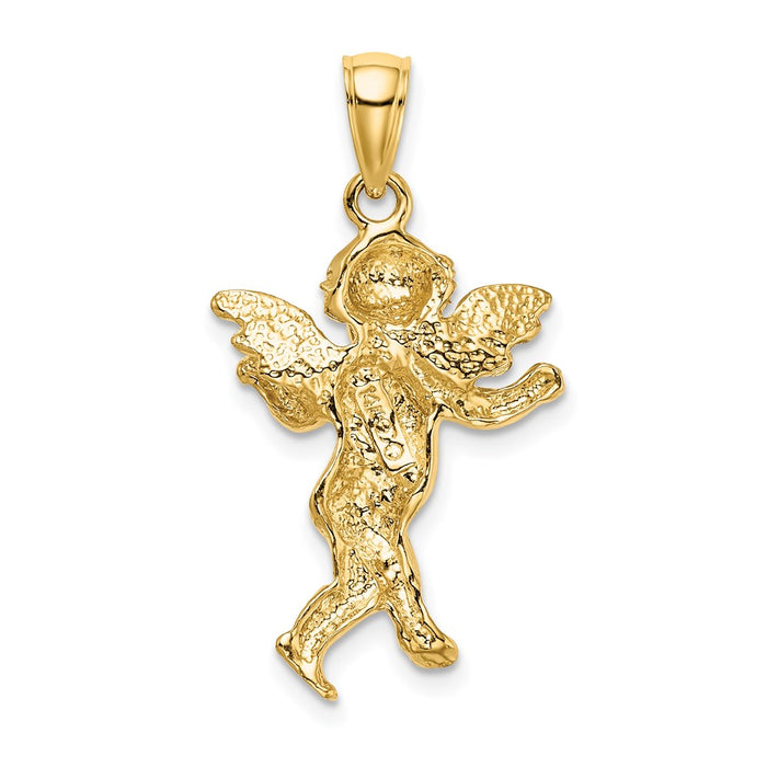 Million Charms 14K Yellow Gold Themed 2-D With Wings Out Guardian Angel Walking Charm