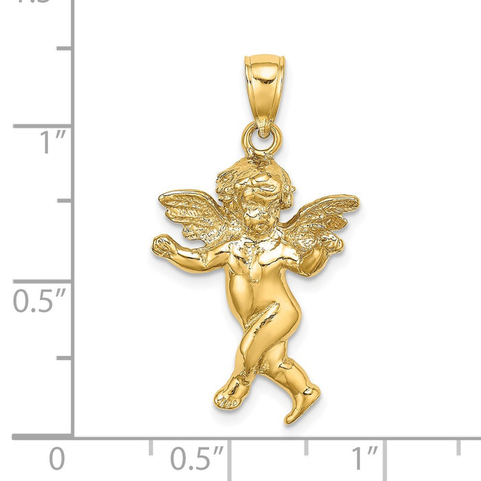 Million Charms 14K Yellow Gold Themed 2-D With Wings Out Guardian Angel Walking Charm