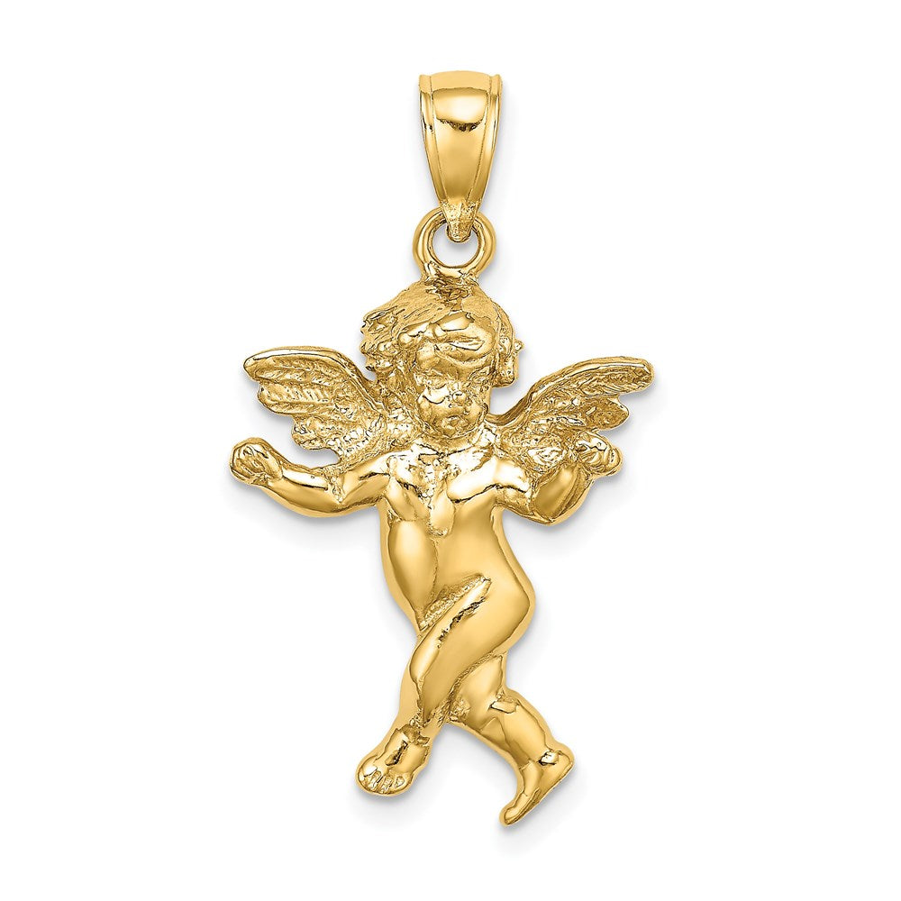 Million Charms 14K Yellow Gold Themed 2-D With Wings Out Guardian Angel Walking Charm