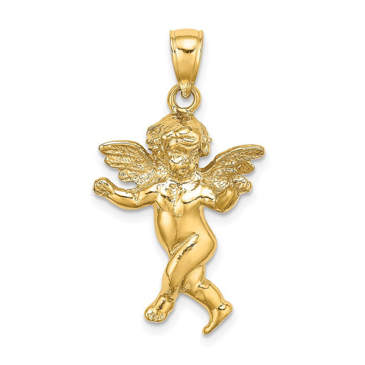 Million Charms 14K Yellow Gold Themed 2-D With Wings Out Guardian Angel Walking Charm