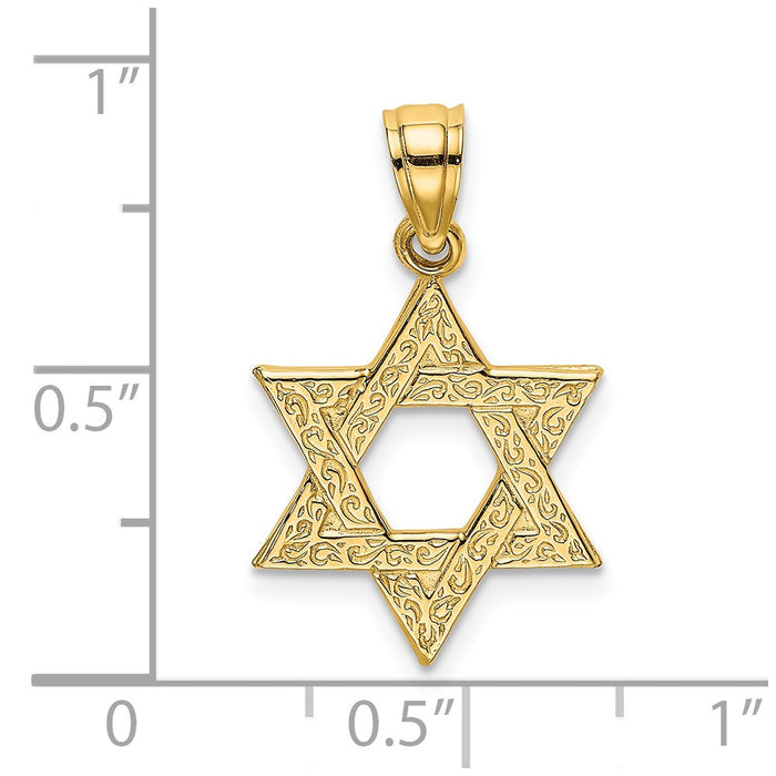 Million Charms 14K Yellow Gold Themed Engraved Swirls Religious Jewish Star Of David Charm