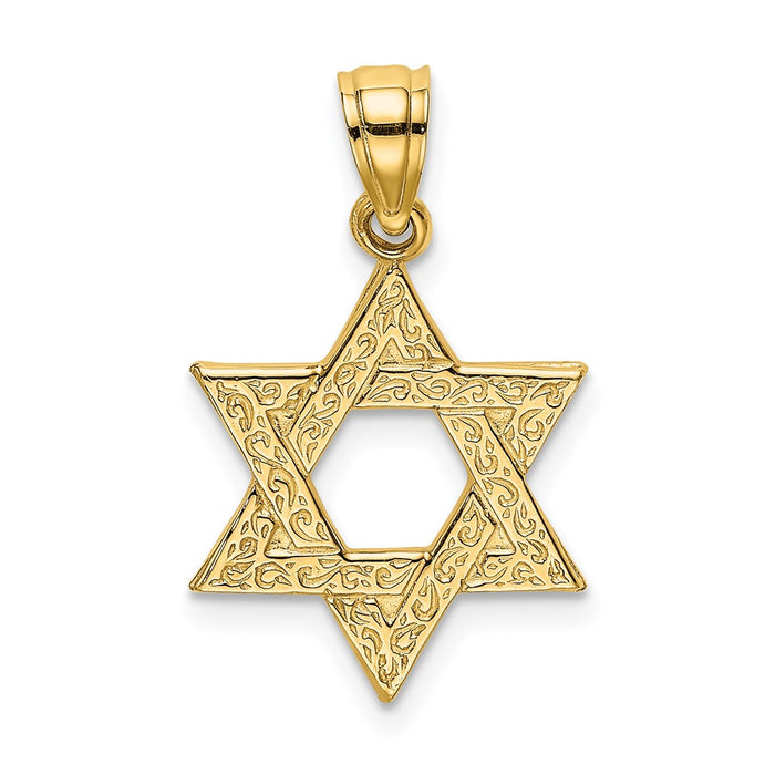 Million Charms 14K Yellow Gold Themed Engraved Swirls Religious Jewish Star Of David Charm