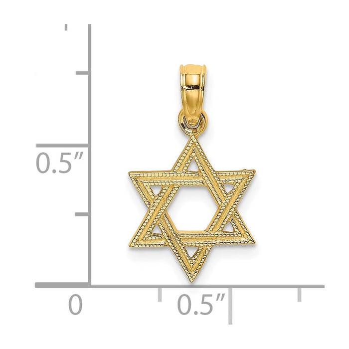 Million Charms 14K Yellow Gold Themed Engraved Religious Jewish Star Of David Charm