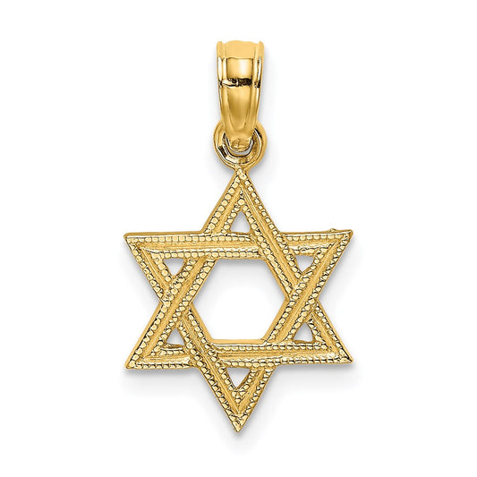 Million Charms 14K Yellow Gold Themed Engraved Religious Jewish Star Of David Charm