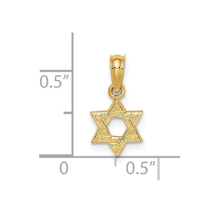 Million Charms 14K Yellow Gold Themed Mini Religious Jewish Star Of David With Engraved Swirl Charm