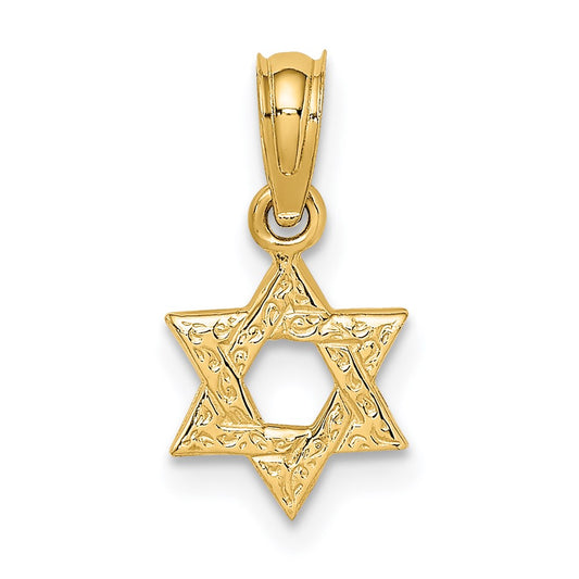 Million Charms 14K Yellow Gold Themed Mini Religious Jewish Star Of David With Engraved Swirl Charm