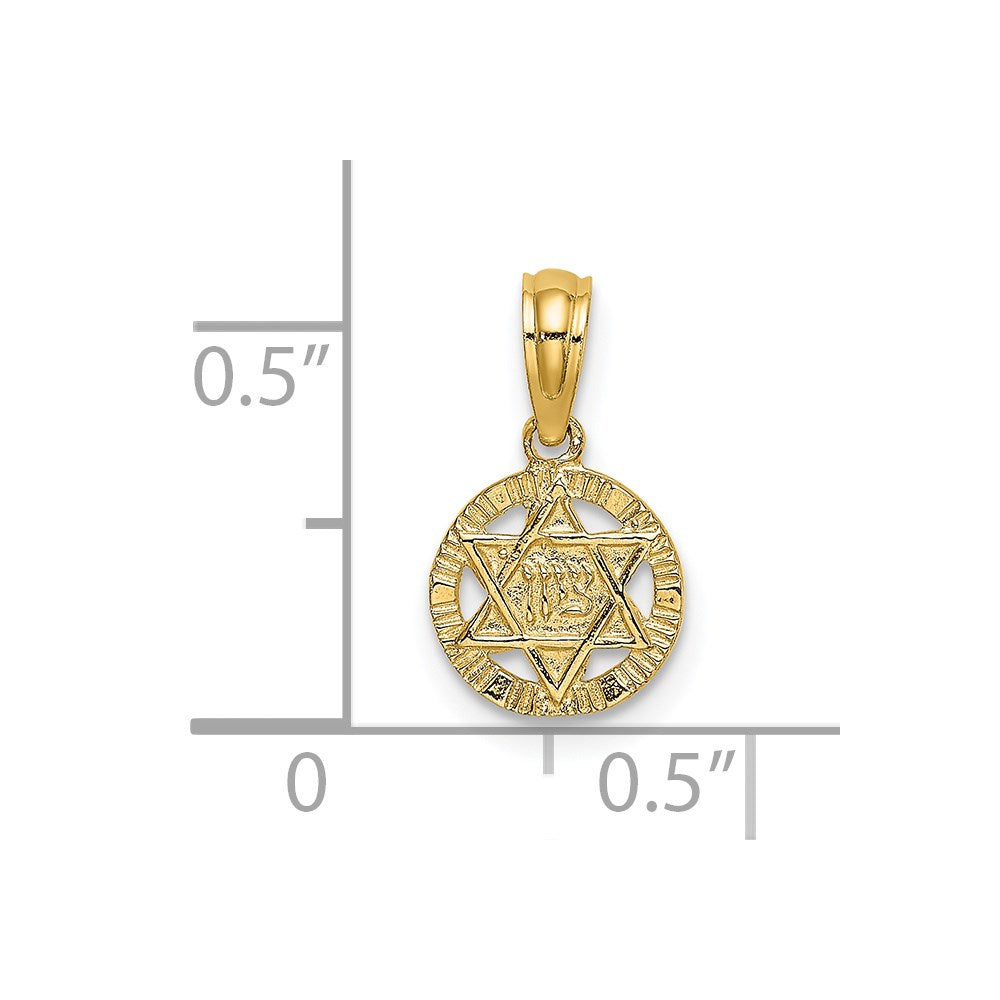 Million Charms 14K Yellow Gold Themed Engraved Religious Jewish Star Of David Charm