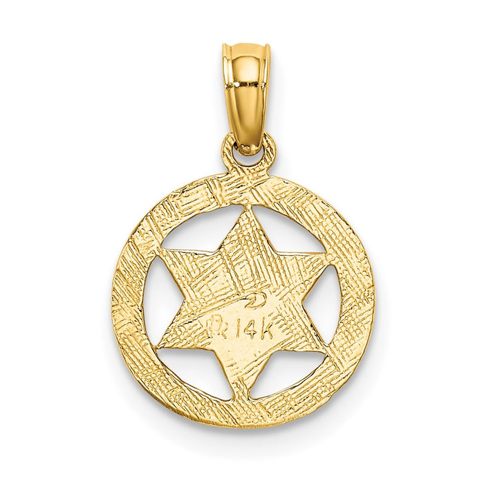 Million Charms 14K Yellow Gold Themed Engraved Religious Jewish Star Of David In Circle Charm