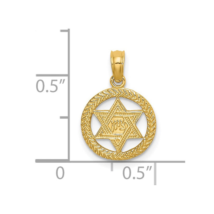 Million Charms 14K Yellow Gold Themed Engraved Religious Jewish Star Of David In Circle Charm