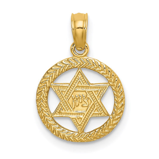 Million Charms 14K Yellow Gold Themed Engraved Religious Jewish Star Of David In Circle Charm