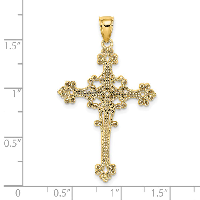 Million Charms 14K Yellow Gold Themed Beaded Fancy Relgious Cross Charm