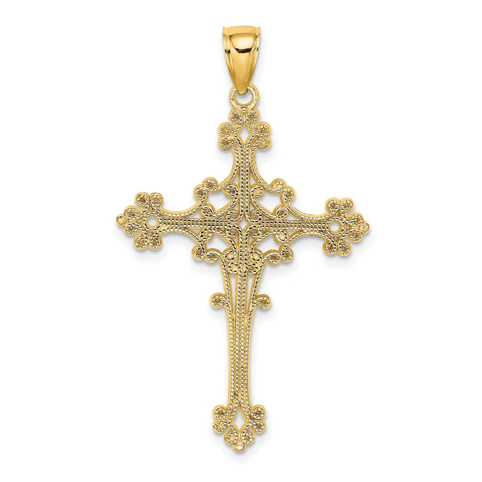 Million Charms 14K Yellow Gold Themed Beaded Fancy Relgious Cross Charm