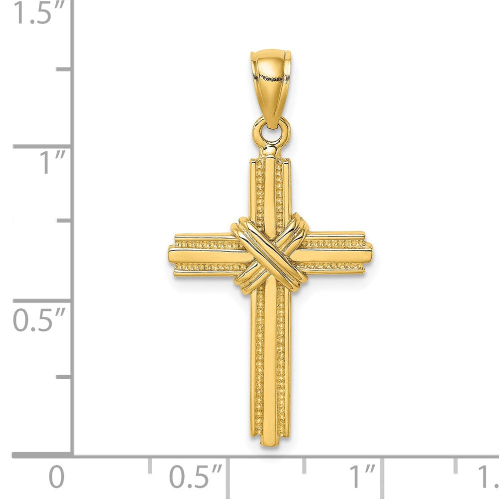 Million Charms 14K Yellow Gold Themed Beaded Center Design Relgious Cross Charm