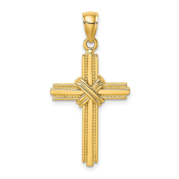 Million Charms 14K Yellow Gold Themed Beaded Center Design Relgious Cross Charm