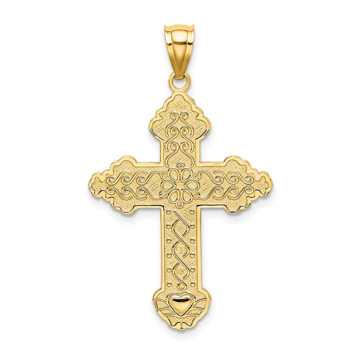 Million Charms 14K Yellow Gold Themed Flower Centered Scroll Relgious Cross Charm