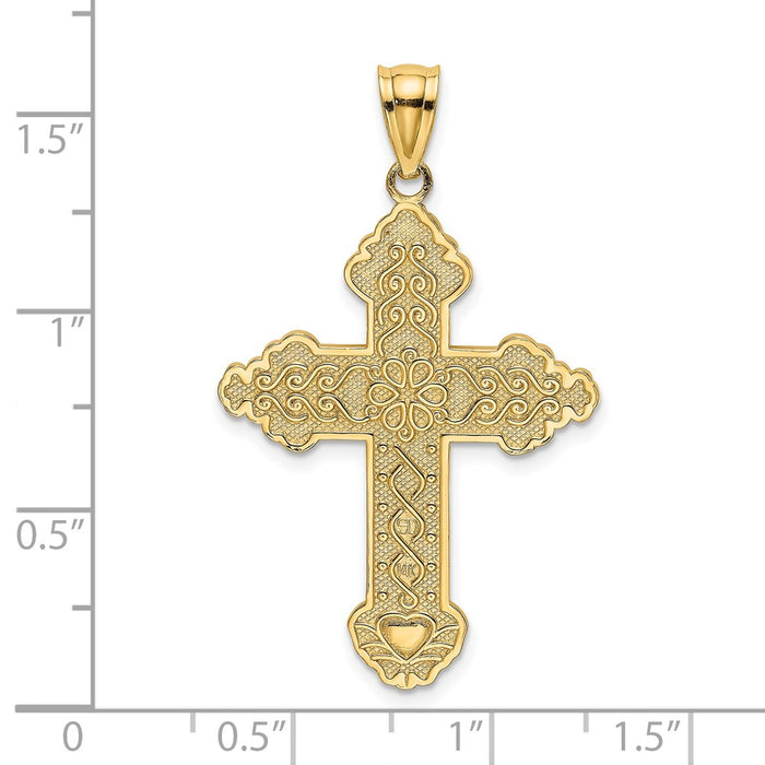 Million Charms 14K Yellow Gold Themed Flower Centered Scroll Relgious Cross Charm