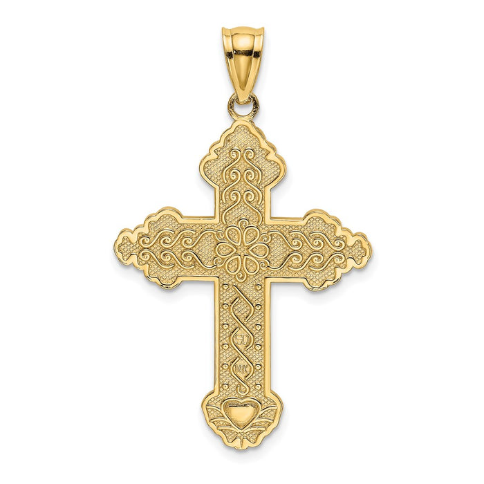 Million Charms 14K Yellow Gold Themed Flower Centered Scroll Relgious Cross Charm