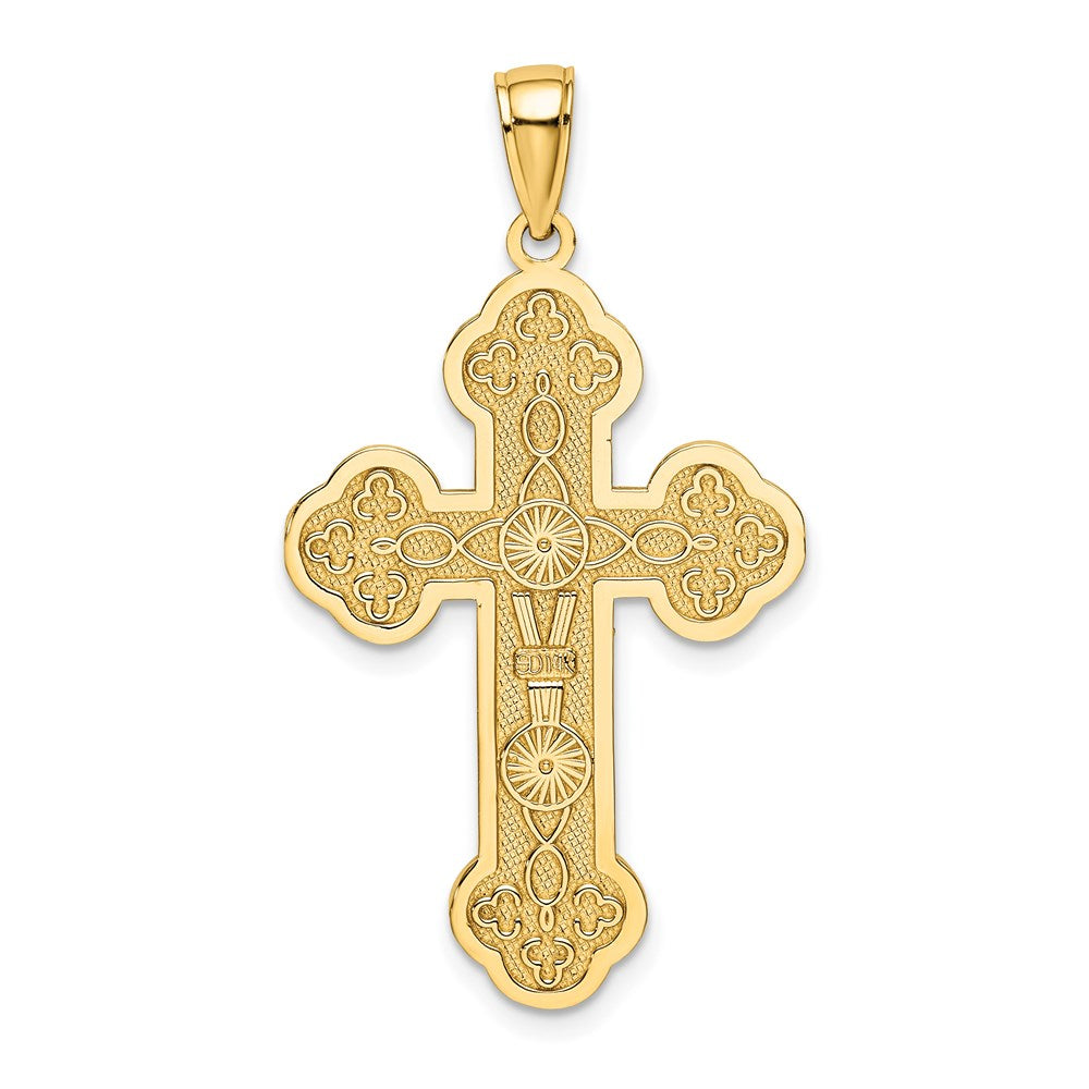 Million Charms 14K Yellow Gold Themed Scroll Relgious Cross With Sunburst Center Charm