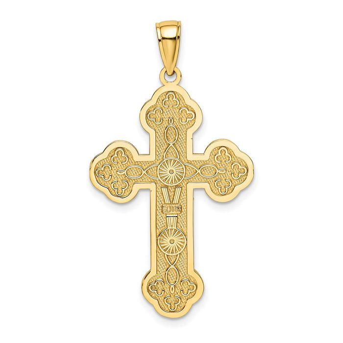 Million Charms 14K Yellow Gold Themed Scroll Relgious Cross With Sunburst Center Charm
