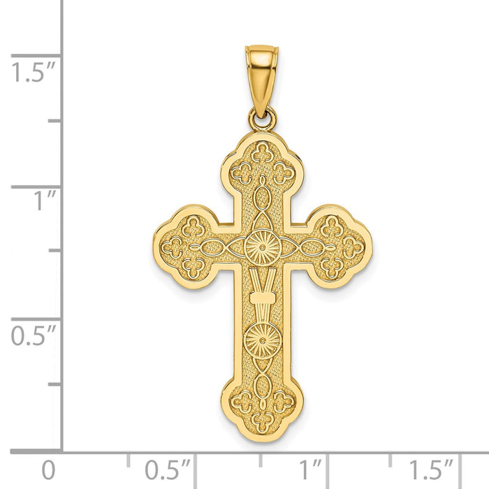 Million Charms 14K Yellow Gold Themed Scroll Relgious Cross With Sunburst Center Charm