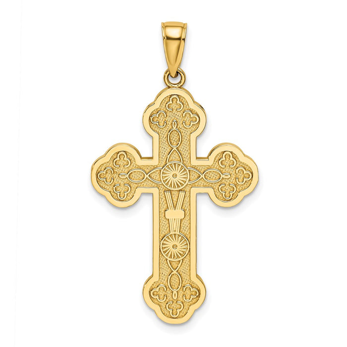 Million Charms 14K Yellow Gold Themed Scroll Relgious Cross With Sunburst Center Charm