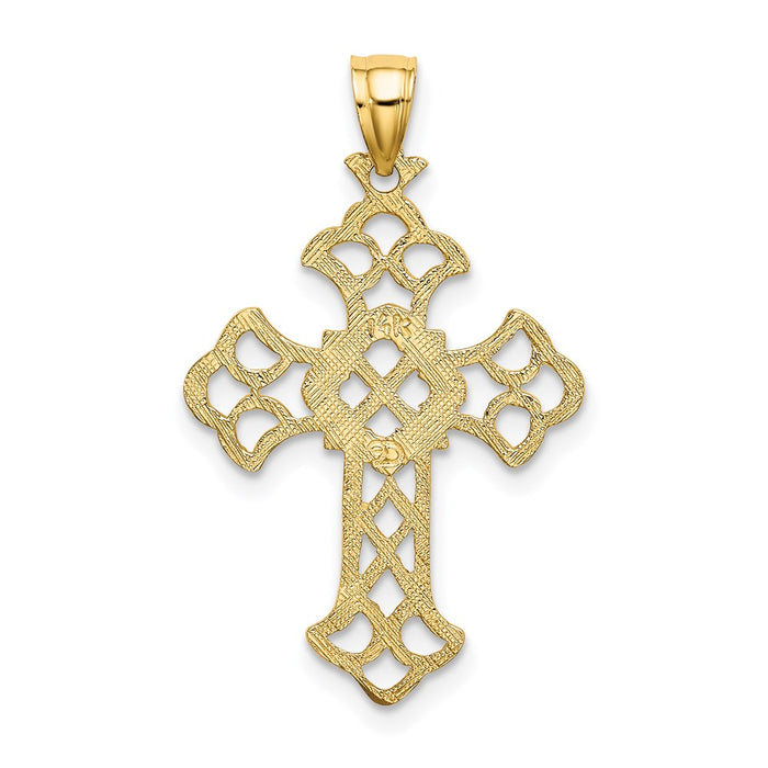 Million Charms 14K Yellow Gold Themed Delicate Cut-Out Relgious Cross Charm