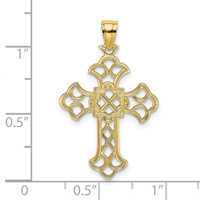 Million Charms 14K Yellow Gold Themed Delicate Cut-Out Relgious Cross Charm