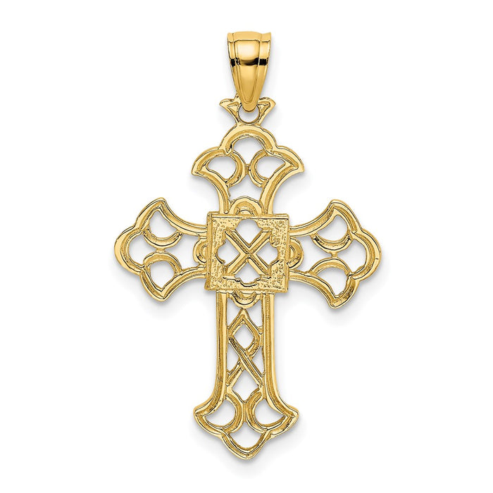 Million Charms 14K Yellow Gold Themed Delicate Cut-Out Relgious Cross Charm