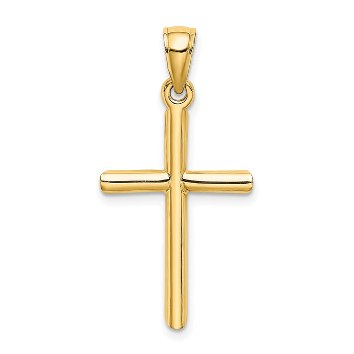Million Charms 14K Yellow Gold Themed Polished Cylinder Relgious Cross Charm