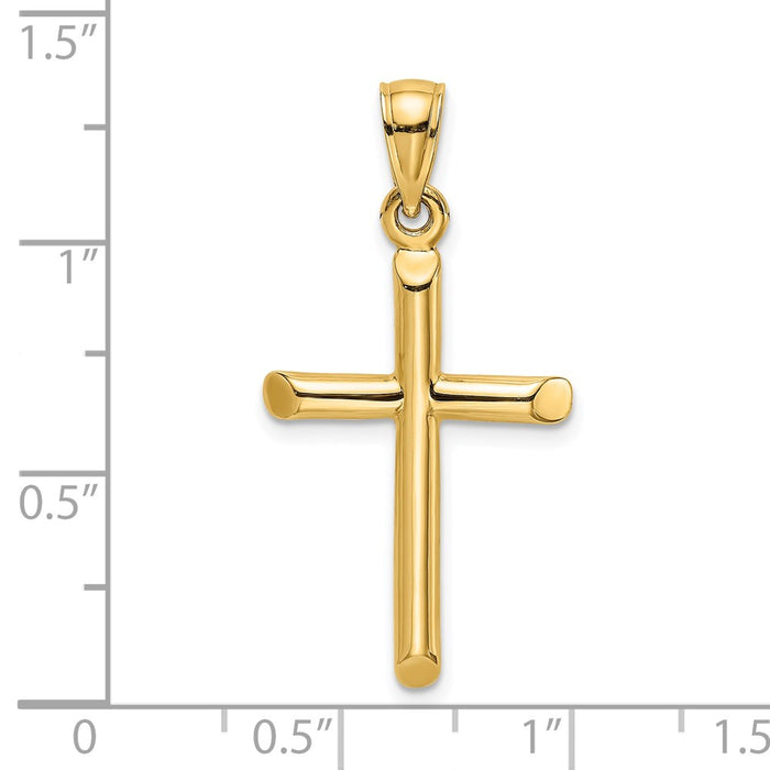 Million Charms 14K Yellow Gold Themed Polished Cylinder Relgious Cross Charm