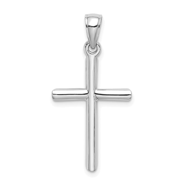 Million Charms 14K White Gold Themed Polished Cylinder Relgious Cross Charm