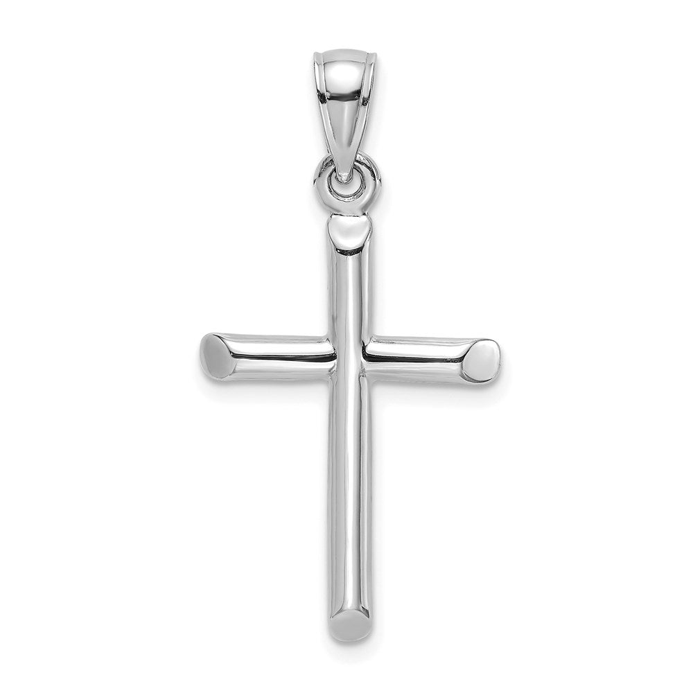 Million Charms 14K White Gold Themed Polished Cylinder Relgious Cross Charm