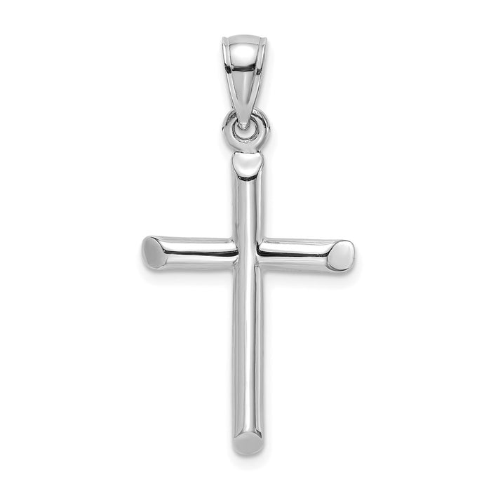 Million Charms 14K White Gold Themed Polished Cylinder Relgious Cross Charm