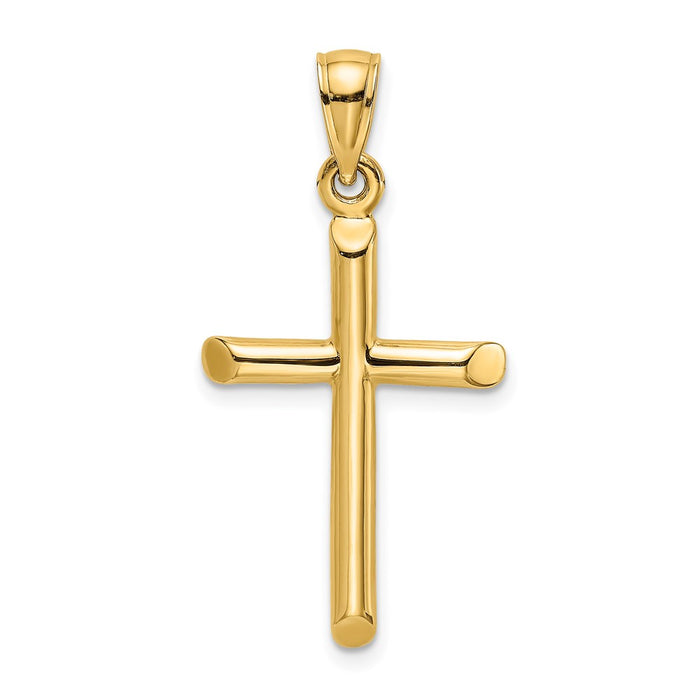 Million Charms 14K Yellow Gold Themed Polished Cylinder Relgious Cross Charm