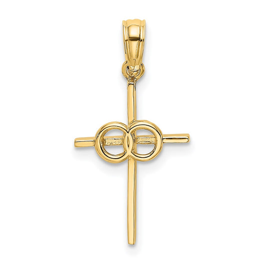 Million Charms 14K Yellow Gold Themed Polished Infinity Circles Relgious Cross Charm